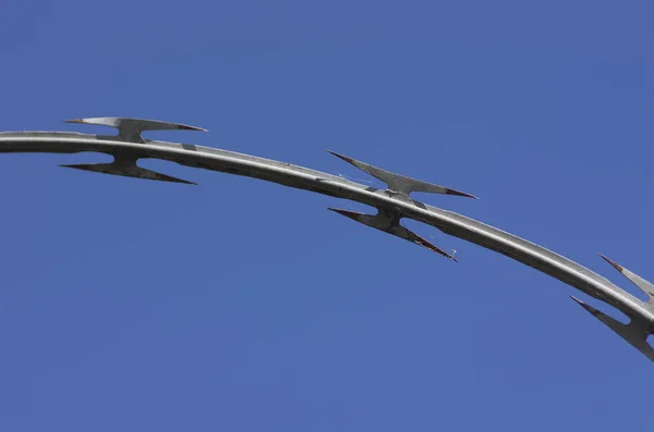 Barbed wire on blue sky — Stock Photo, Image