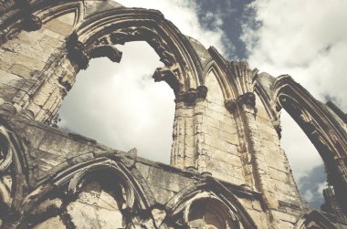 St Marys Abbey harabe, eski görünümü duvar York, İngiltere, Birleşik Krallık'ta