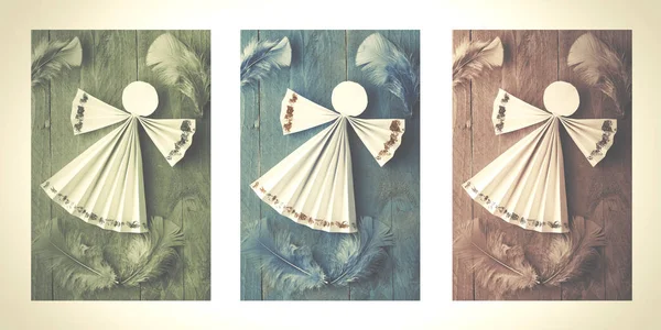Triptych of paper angels