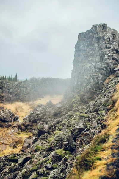 Lava on ground in mountain hills