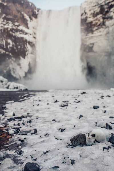 Great waterfall in rocky mountains 