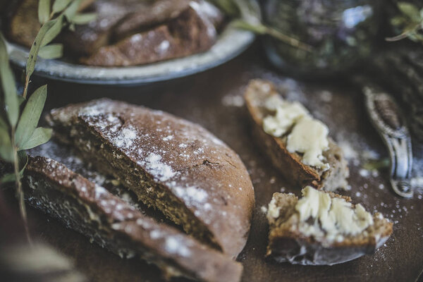 Homemade sliced thick slices of bread 