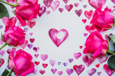 taze pembe Gül ve kalp