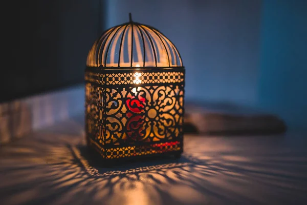 Lantern with burning candle — Stock Photo, Image