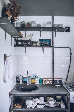 ev dekorasyonu, loft tarzı mutfak oda görünümünü. 