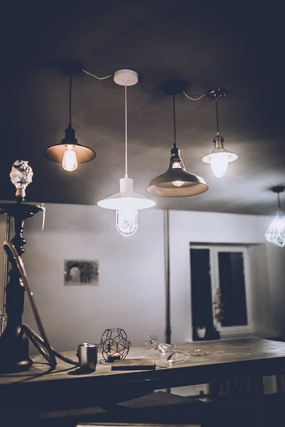 Blick Auf Wohnkultur Loft Stil Zimmer Mit Modernen Lampen Lichter — Stockfoto