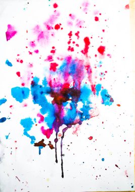 Beyaz Kağıt arka plan üzerinde renkli sulu boya lekeleri Close-Up
