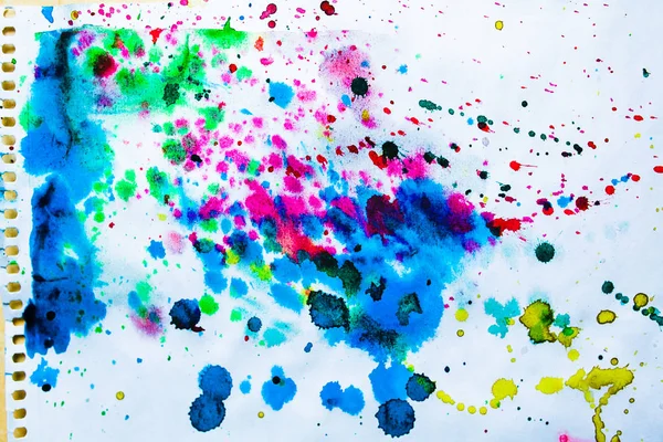 Close Colored Watercolor Splashes White Paper Background — Stock Photo, Image