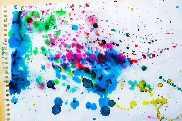 Close Colored Watercolor Splashes White Paper Background — Stock Photo, Image