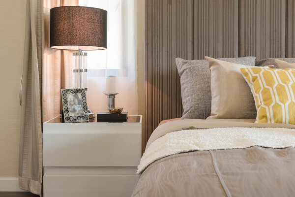 classic lamp style on white table side in bedroom