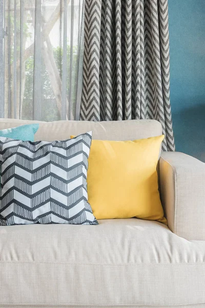 Colorful pillows on modern sofa — Stock Photo, Image