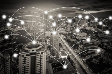 cityscape ağ ve bağlantı konseptiyle 