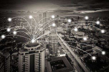 cityscape ağ ve bağlantı konseptiyle 