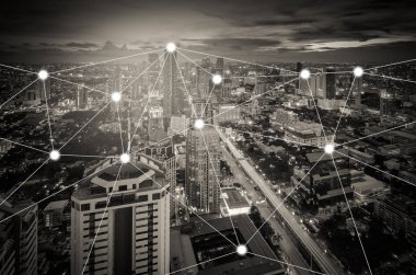 Bangkok gece cityscape modern binalar ile