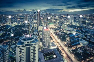 Bangkok gece cityscape modern binalar ile