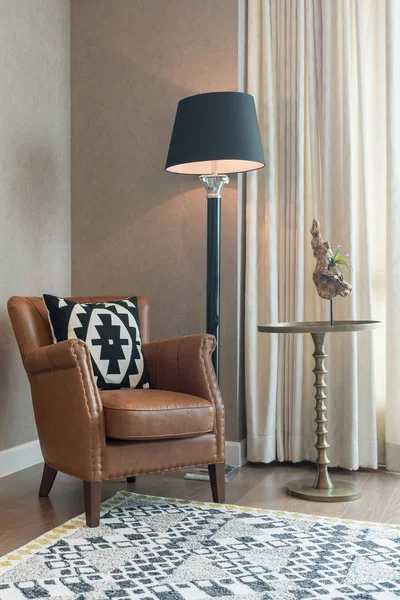 classic chair style with lamp in corner