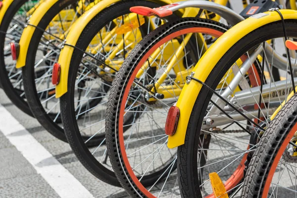 Row of service public rental bicycle — Stock Photo, Image