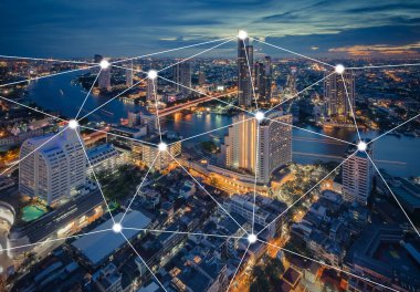 Bangkok gece cityscape modern binalar ile