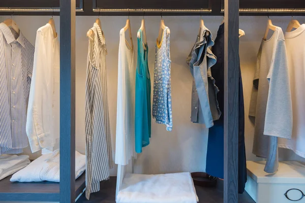 Wooden wardrobe in walk in closet — Stock Photo, Image