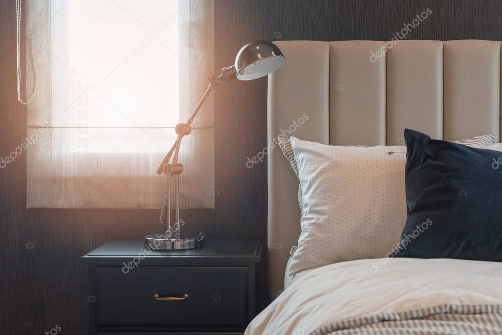 classic bedroom style with modern lamp
