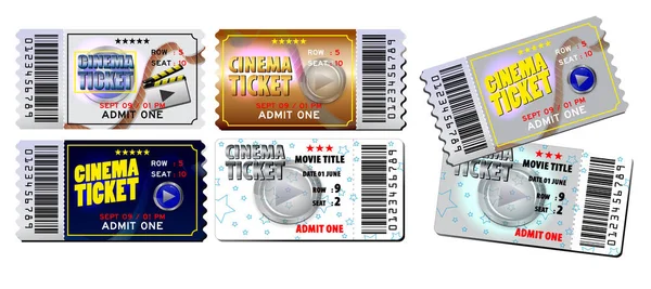 Set bioscoopkaartjes in verschillende kleuren. — Stockvector