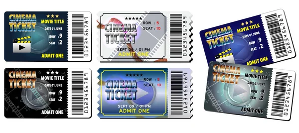 Conjunto de bilhetes de cinema em várias cores . — Vetor de Stock