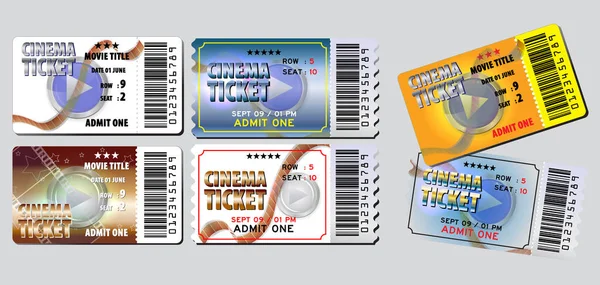 Conjunto de bilhetes de cinema em várias cores . — Vetor de Stock