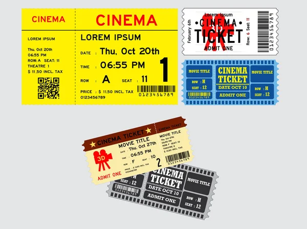 Conjunto de entradas de cine en varios colores . — Vector de stock