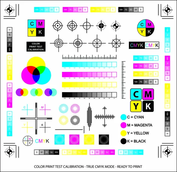 Color mixing scheme or color print test calibration concept. — Stock Vector