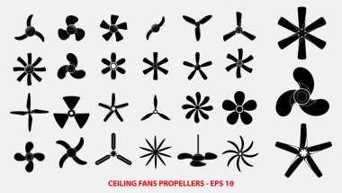 set of propellers or ceiling fans propellers or engine propellers concept.   clipart