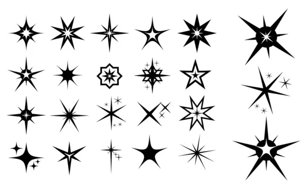 Set of spark icon or star shape or star shine black concept. — Stock Vector