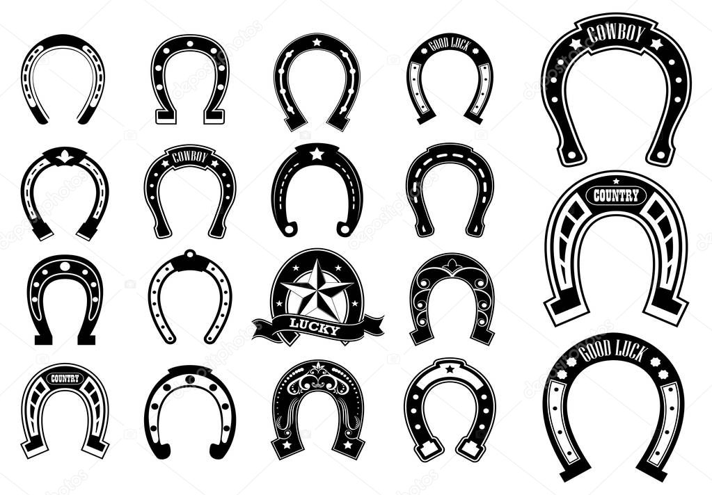 Set of horse shoe silhouttes or lucky steel horse shoes concept. easy to modify
