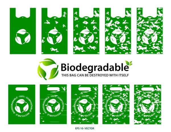 Green-Bag-Konzept oder biologisch abbaubarer Kunststoff, kompostierbar und recyclebar. — Stockvektor