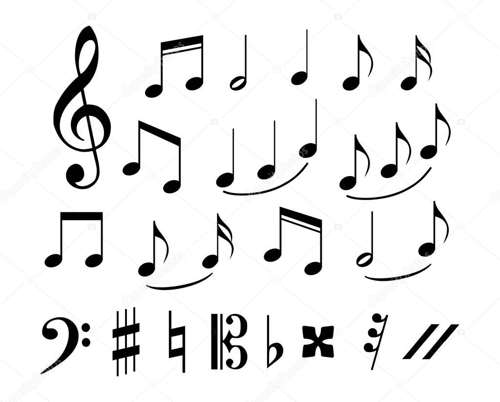 set of musical annotations or music note elements concept.  