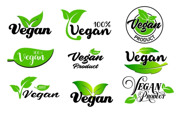 Conjunto de signos veganos o etiqueta verde vegana o insignias naturales verdes concepto de producto . — Vector de stock