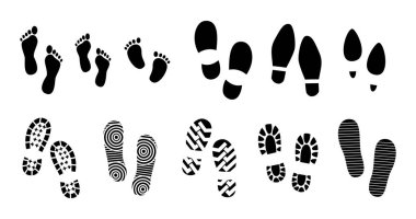 Siyah insan ayak izleri ya da insan ayakkabısı tabanı ya da komik ayak izleri..  