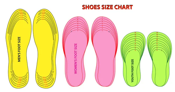 Satz Schuhe Diagrammgröße oder Socken Diagrammgröße oder Maßfuß Diagrammkonzept. Folge 10 Vektor, — Stockvektor