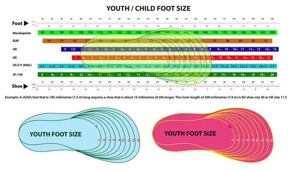 Sada obuvi graf velikost nebo ponožky graf velikost nebo měření nohy graf koncept. Eps 10 vektor, — Stockový vektor