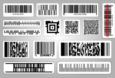 Çeşitli barkod setleri veya ambalaj etiketi barkodu ya da qr kodları. 10 saniye.,   