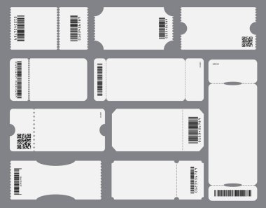 Boş bilet modelleme seti ya da gerçekçi kupon konser şablonu. 10 vektör eder. Değiştirmesi kolay