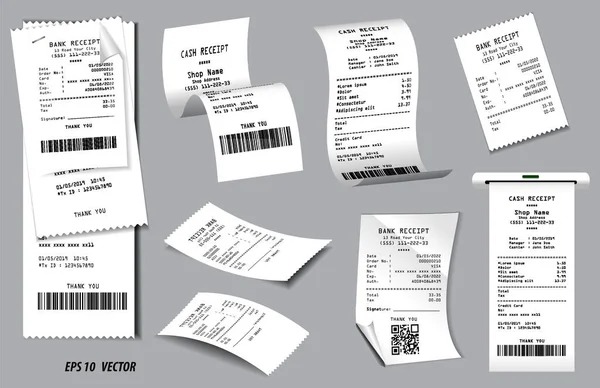 Set Register Sale Receipt Cash Receipt Printed White Paper Concept — Stock Vector