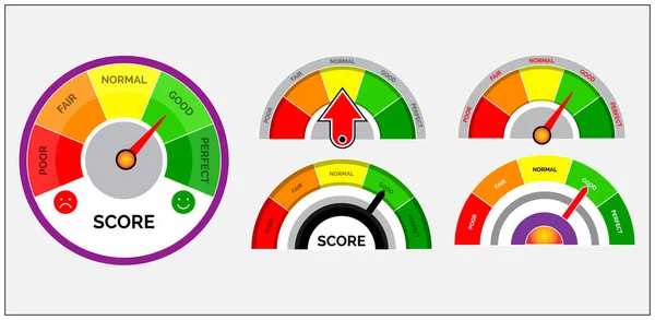 Set Van Score Indicatoren Het Concept Van Nominale Meter Snelheidsmeter — Stockvector