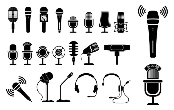 Набор Значков Микрофона Микрофона Стоящих Подиуме Классической Концепции Микрофона Eps — стоковый вектор