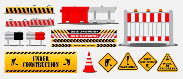 设置路障或正在建设的警告或路障路障公路的概念 Eps Vector Easy Modify — 图库矢量图片