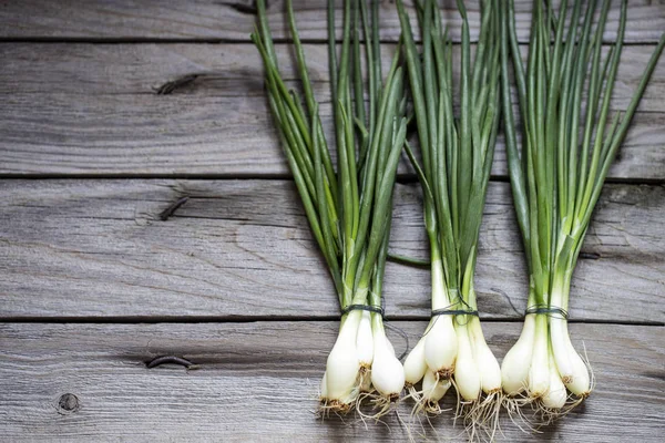 rustik tarzda bir ahşap tahta üzerinde yeşil soğan