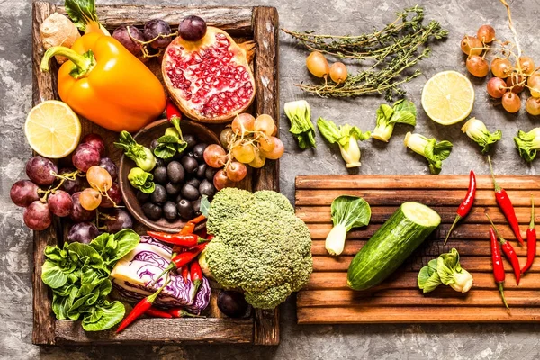 Hortalizas Frutas Hierbas Los Ingredientes Para Cocinar Estilo Vida Saludable — Foto de Stock