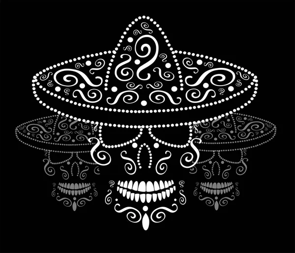 Crânio mexicano com sombrero, Dia do fundo morto — Vetor de Stock