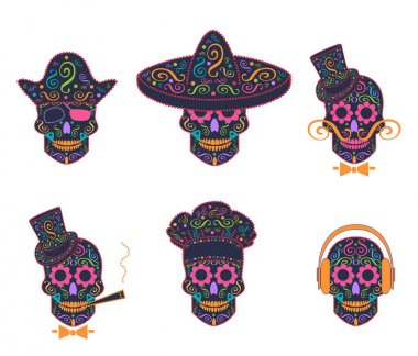 Kafatası simgesi fötr şapka, mutfak şefi, beyler, korsan, kulaklık ile