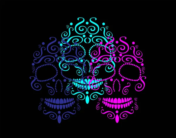 Totenkopf-Ikone neonfarben für Totentag und Halloween — Stockvektor