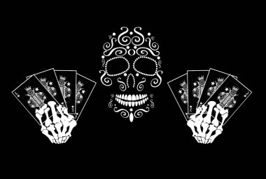 Kartlı kafatası simgesi, kumarhane arkaplan vektörü